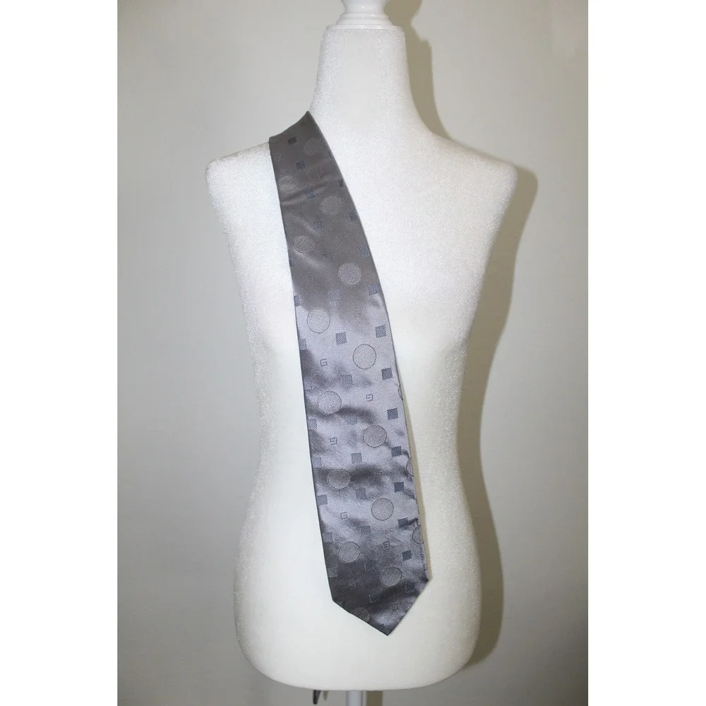 Gucci Mens Grey Geometric Silk Tie Woven Circle Square G Logo Made in Italy